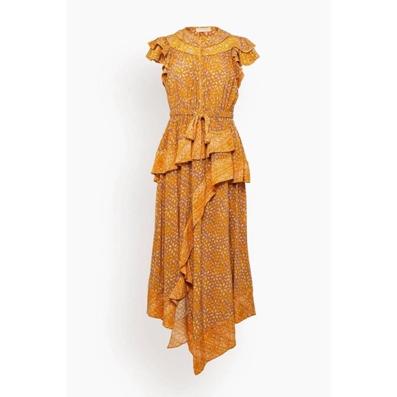 Ulla Johnson Netra Dress in Citrine Size 6 Silk Ruffle Flutter Sleeve Midi Dress - Picture 16 of 16